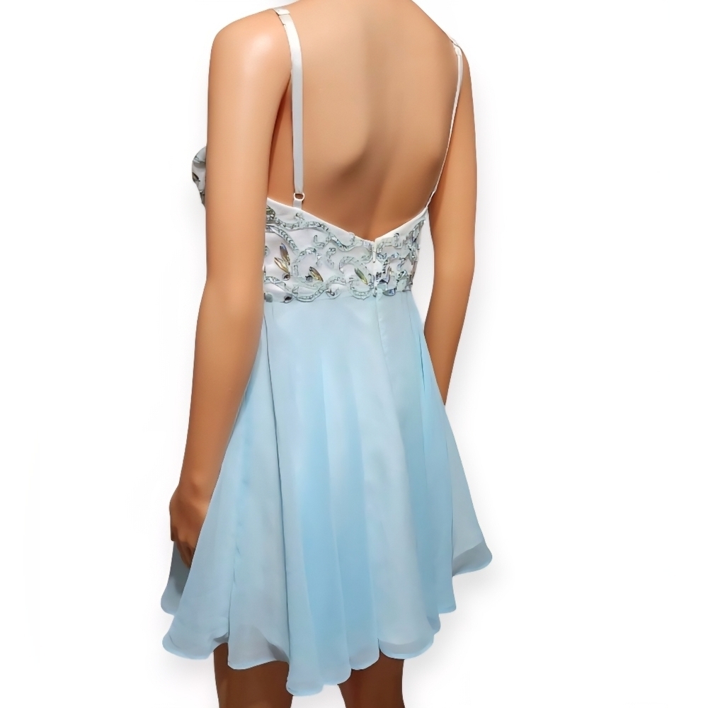 Xscape Blue and White Embellished Mini Dress - Picture 7 of 8
